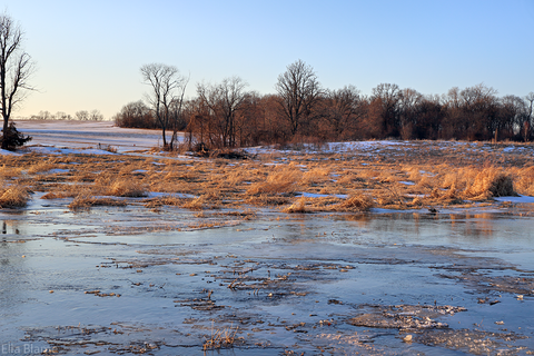 Wisconsin Countryside Landscape with Melting Snow and Ice