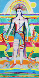 Man and Seahorse Dragons - Mystic Expressionism Painting by Ella Blame