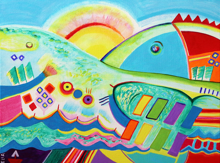 Landscape with Fish - Abstract Expressionism Painting by Ella Blame