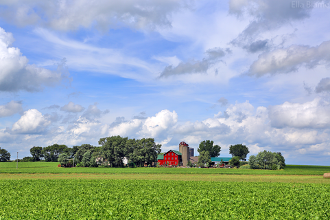 Wisconsin Countryside with Farm and Clouds in September