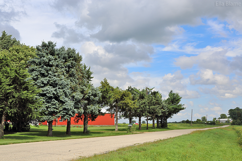 Wisconsin Countryside with Red Barn and Clouds in September