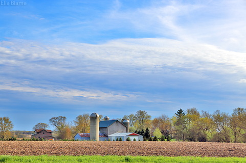 Wisconsin Countryside Farmland Landscape with Clouds