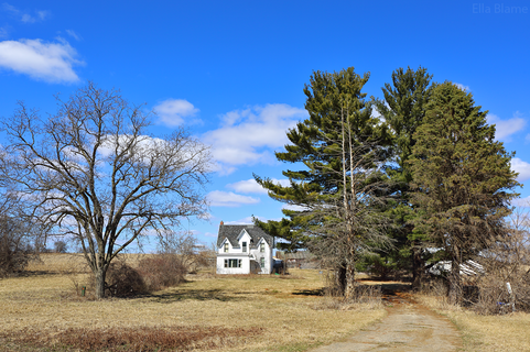 Wisconsin Countryside Farmland with Old Building in March
