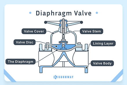 A diagram shows parts of a diaphragm valve.