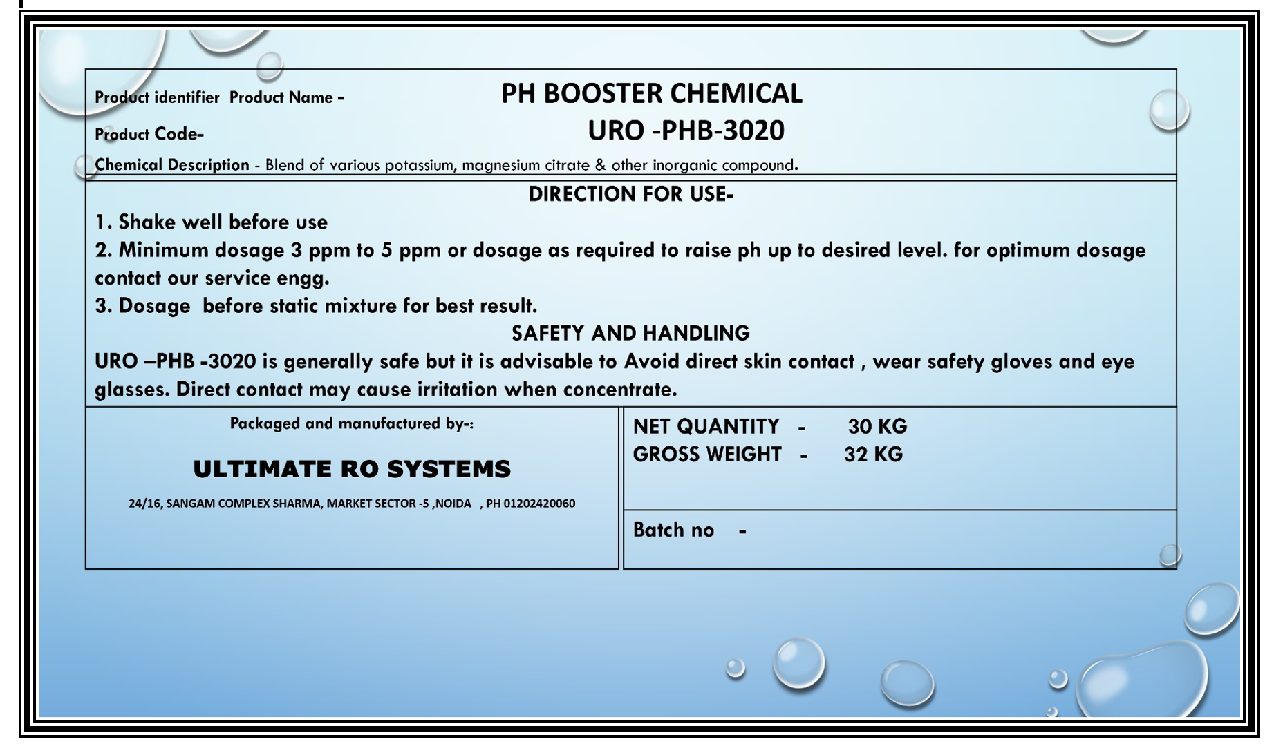 pH Booster Chemical URO-PHB-3020