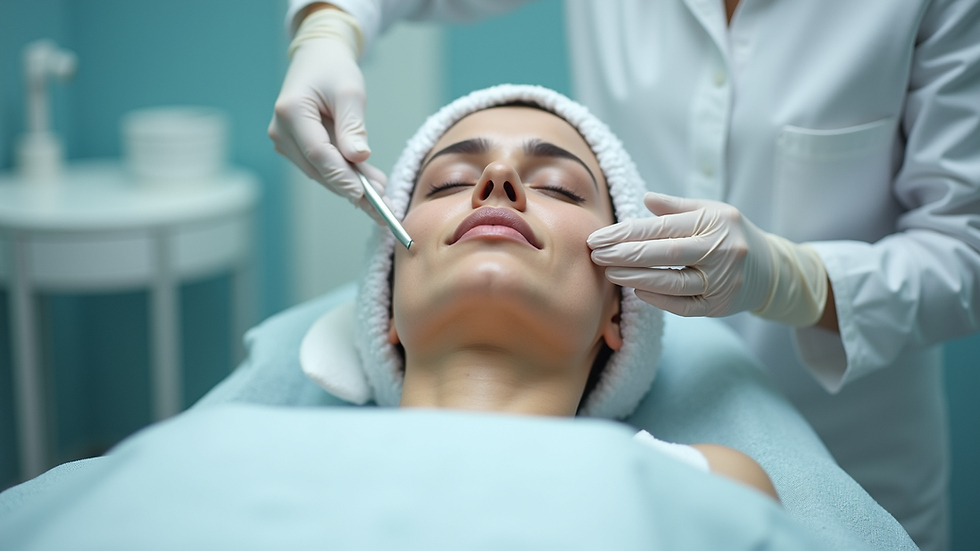 Eye-level view of a modern treatment room prepared for chemical peeling