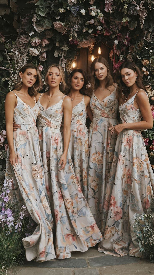 Floral Print Bridesmaids Dresses