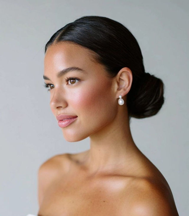 Bride with a glossy bun hairstyle
