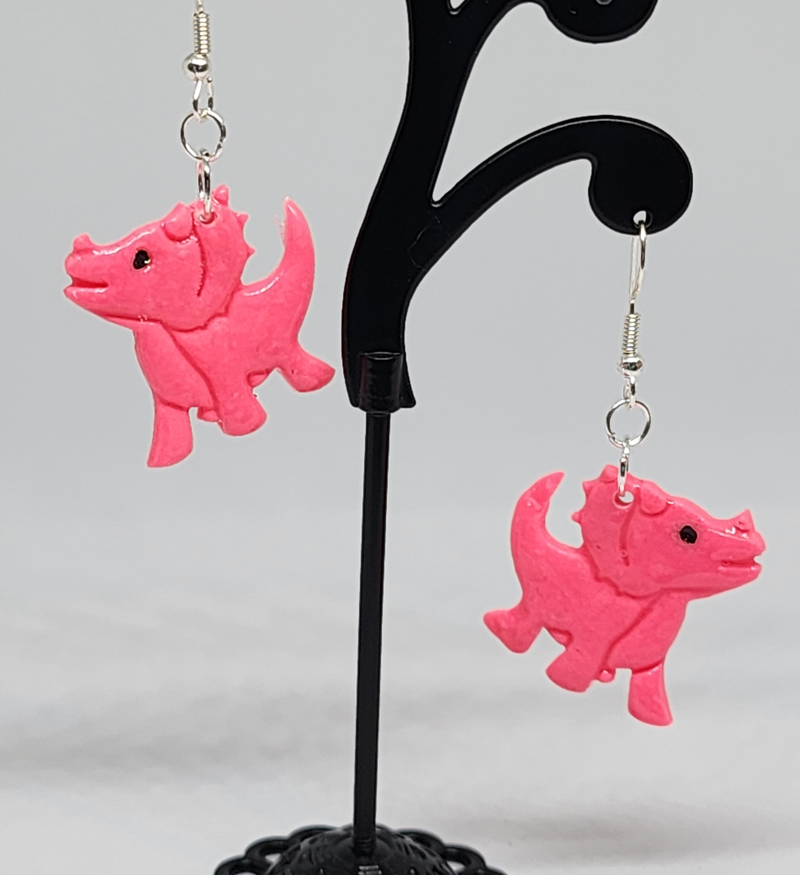 Neon Pink Three Horn Dangles