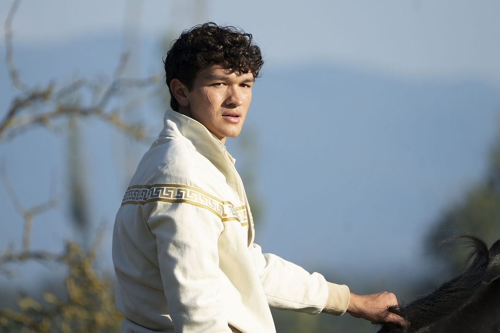 Charlie Bushnell as Luke Castellan riding a horse in 'Percy Jackson and the Olympians' Season 2, Episode 3.