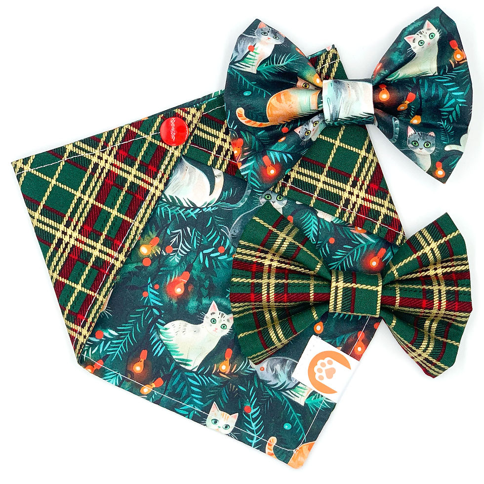 Set Bandana + Bowties "Rocking On The Christmas Tree" Tartan Green