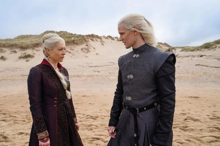 Matt Smith as Prince Daemon Targaryen, Emma D'Arcy as Princess Rhaenyra Targaryen