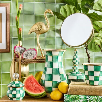 Mackenzie-Childs bath collection from their Emerald Check Collection