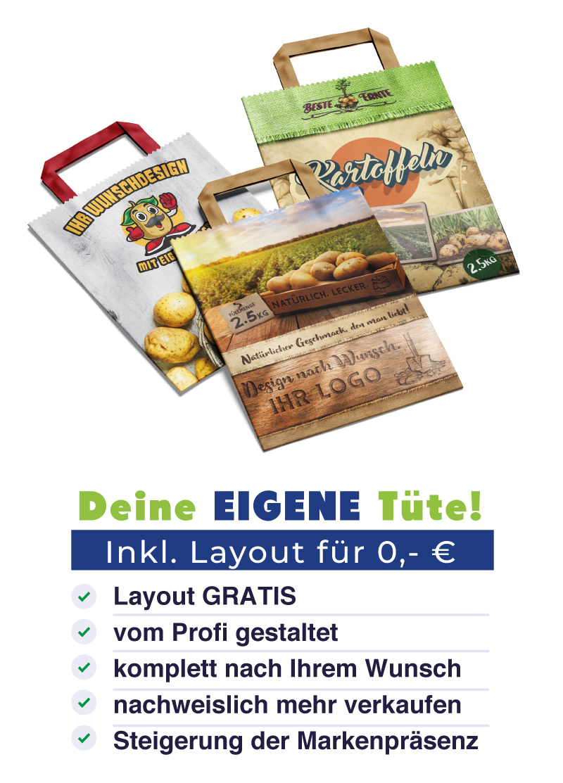 braune Papiertragetaschen Speisekartoffeln 2,5 kg in 22x11x30 cm