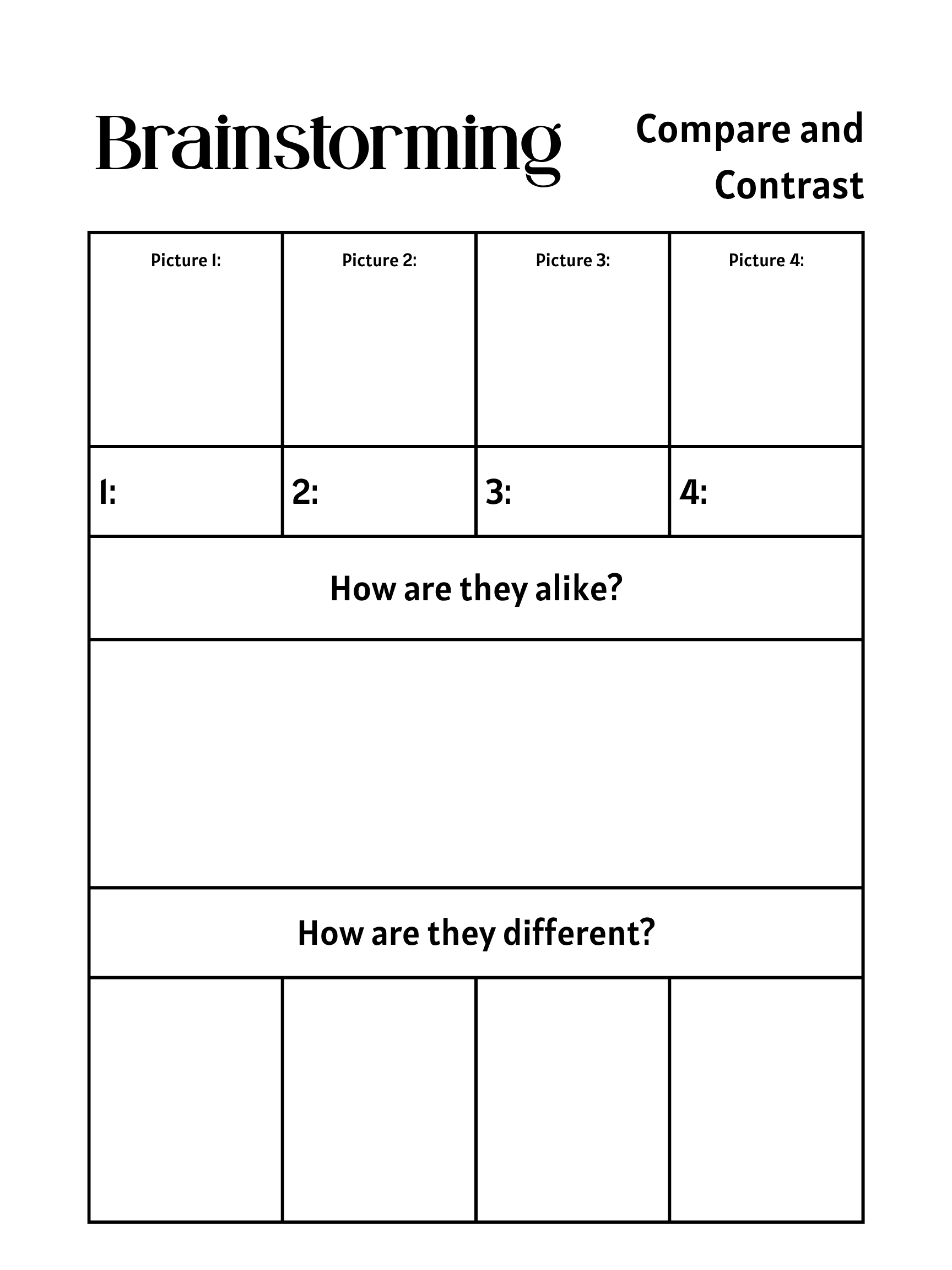 Brainstorming Outline: Compare and Contrast
