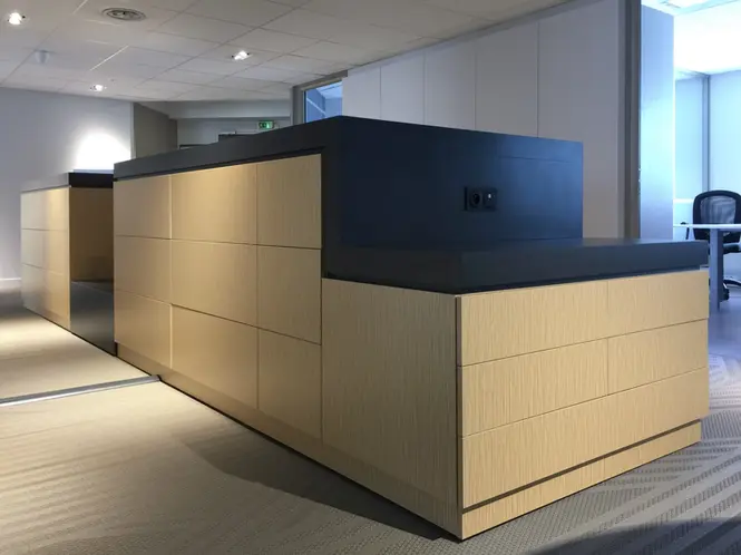 Architecte interieur lyon amenagement bureaux professionnels avec mobilier sur mesure ilots de rangement design contemporain