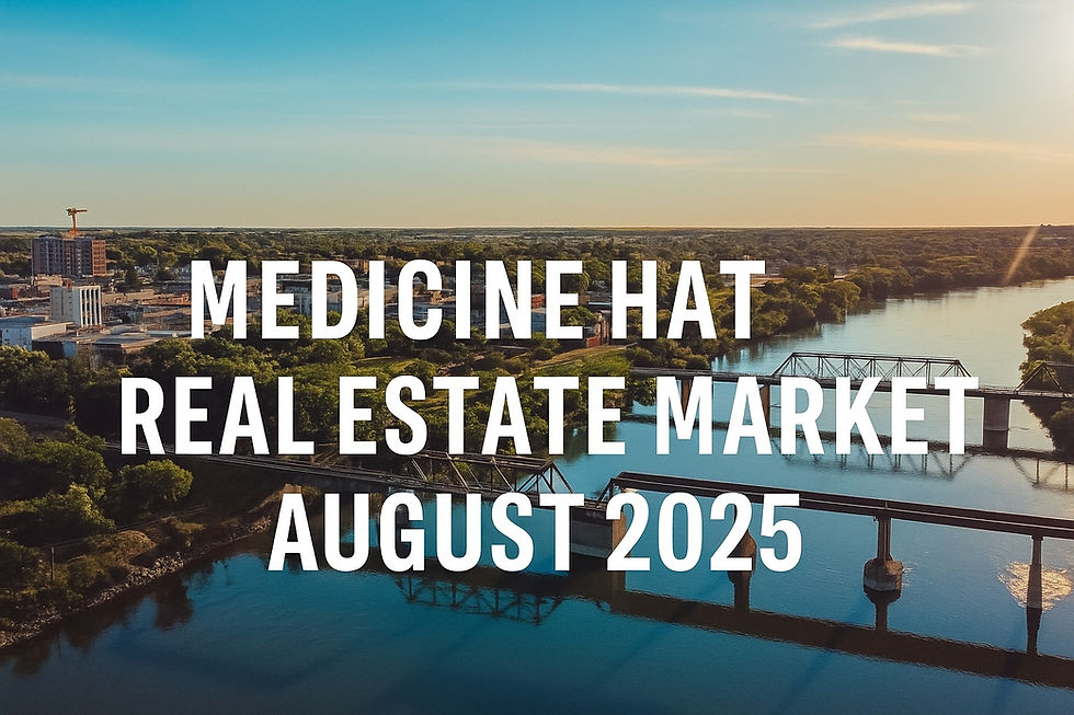 Medicine Hat Real Estate 2025 market image featuring the South Saskatchewan River, bridges, and city skyline under a clear Alberta sky.