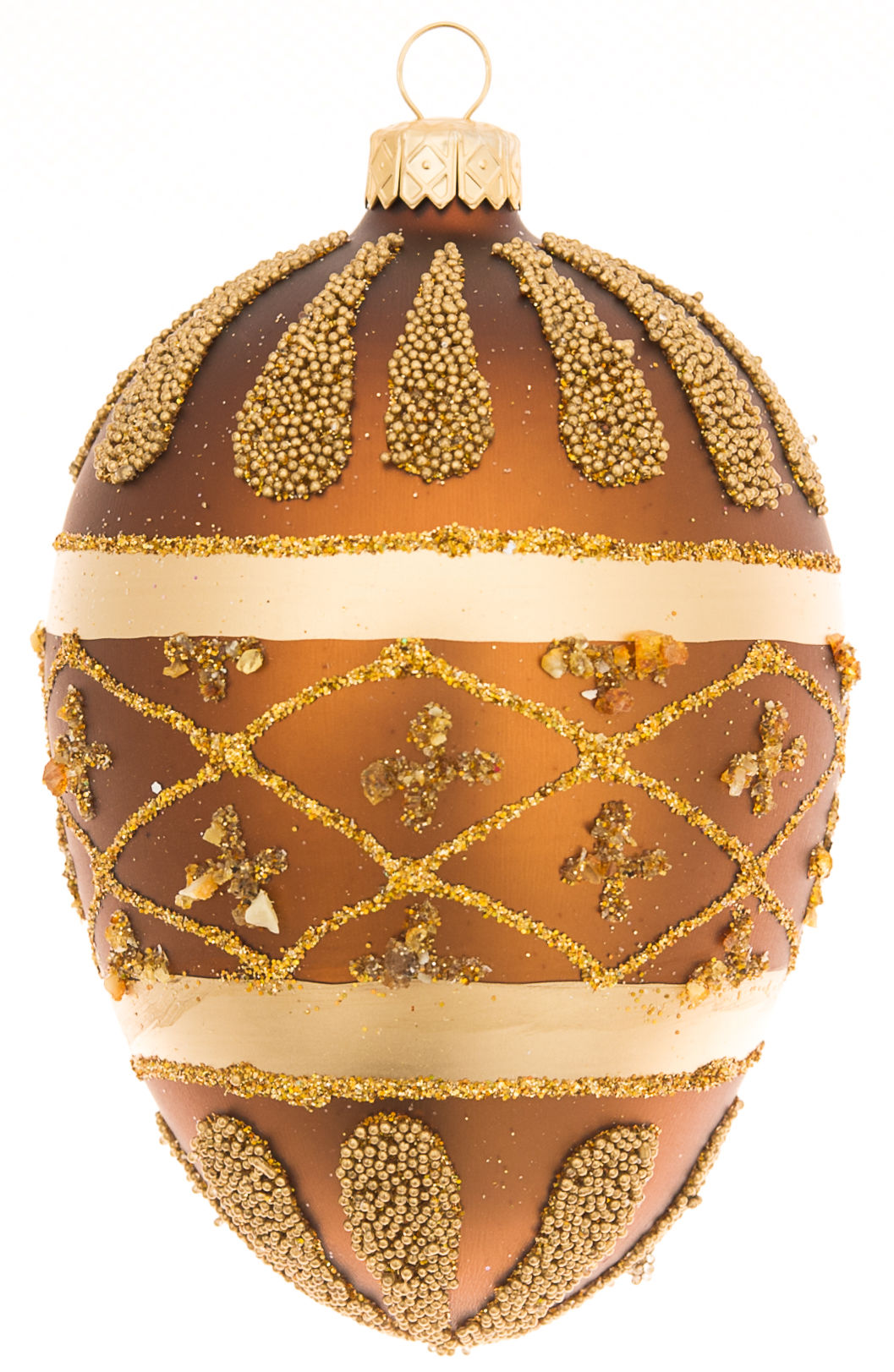 Hand Made Faberge Style Egg Glass Ornament with Amber