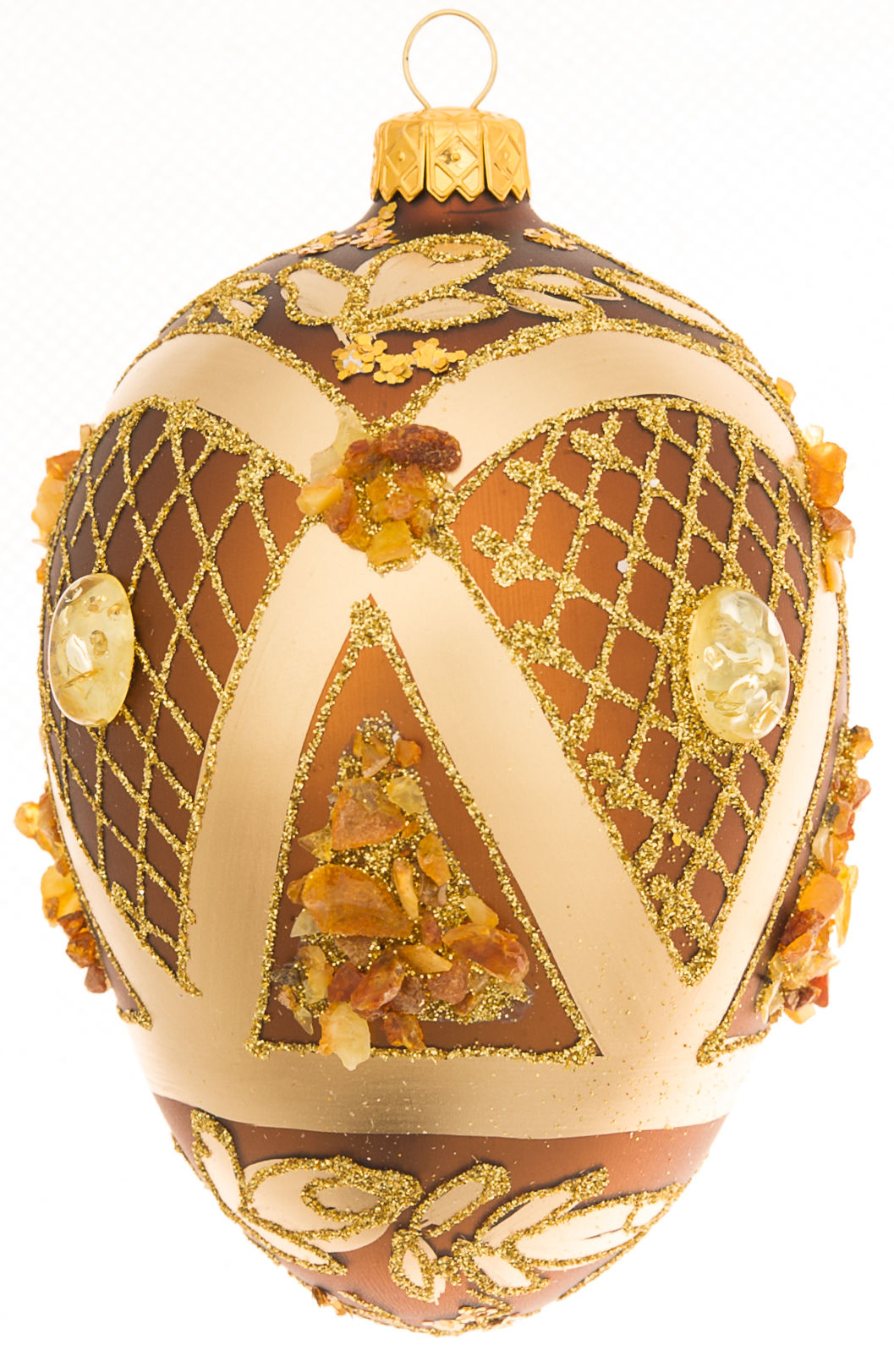Hand Made Faberge Style Egg Glass Ornament with Amber