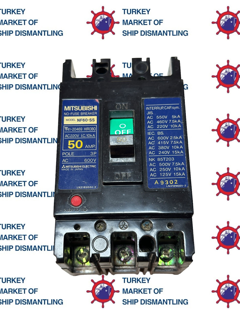 Küçük resim: Mitsubishi NF60-SS No Fuse Breaker 50A 3P 600V NF60SS
