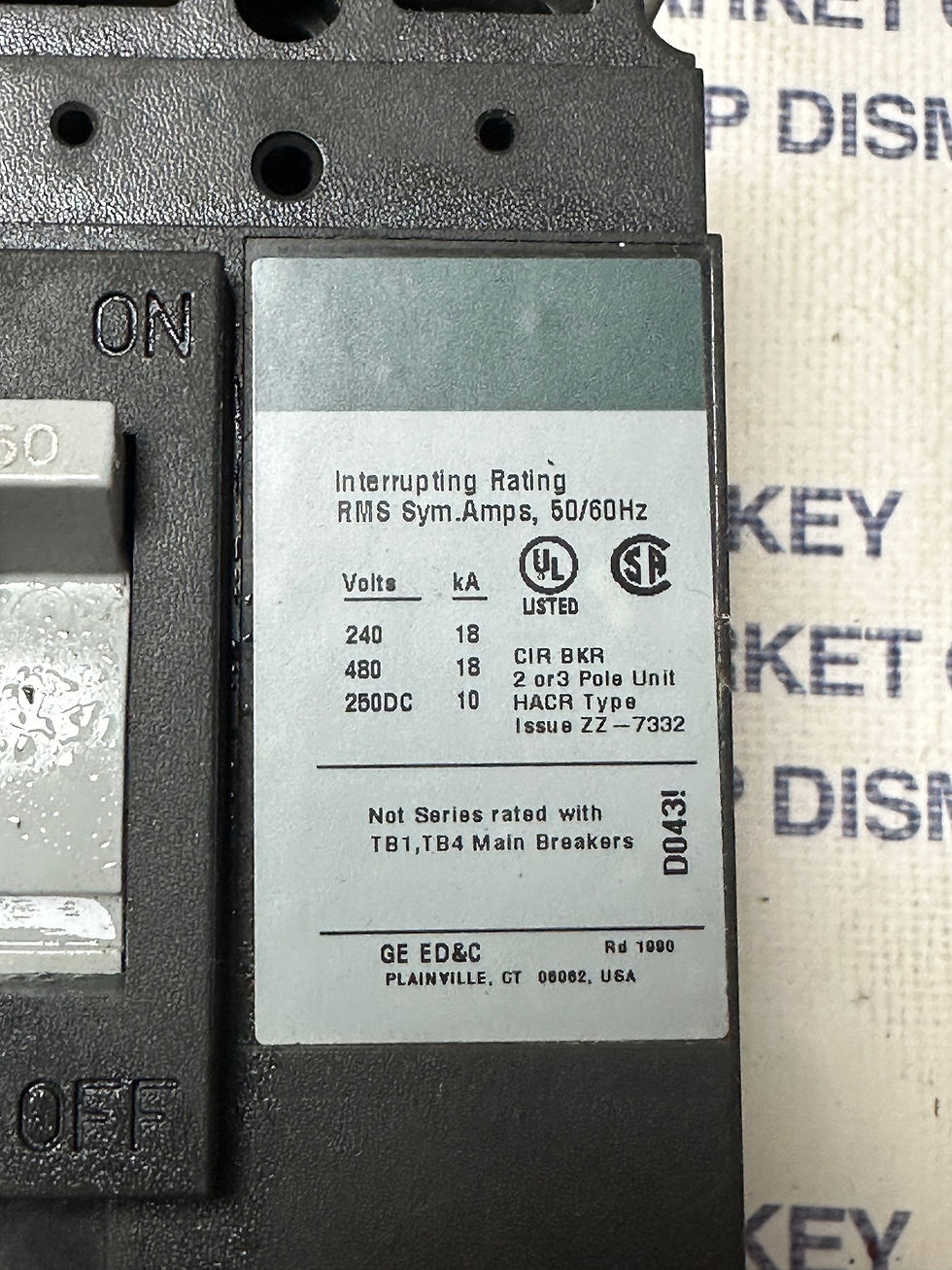 Thumbnail: GENERAL ELECTRIC TED134050WL 50 AMP CIRCUIT BREAKER 3 POLE 480 VAC 250 VDC