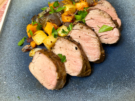 Grilled Pork Tenderloin with Agave Glaze and Roasted Root Veggies