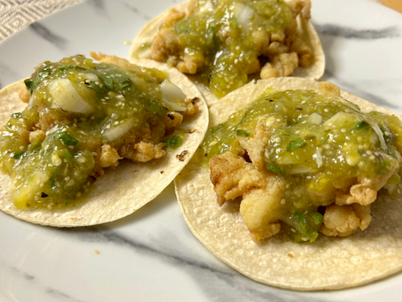 Fish Tacos with Roasted Tomatillo Salsa