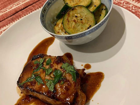 Korean Pork Chops with Oi Muchim (Spicy Cucumber Salad)