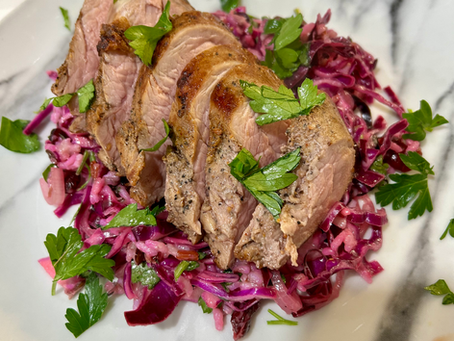Coffee-Spiced Pork Tenderloin with Wild Rice and Red Cabbage Slaw