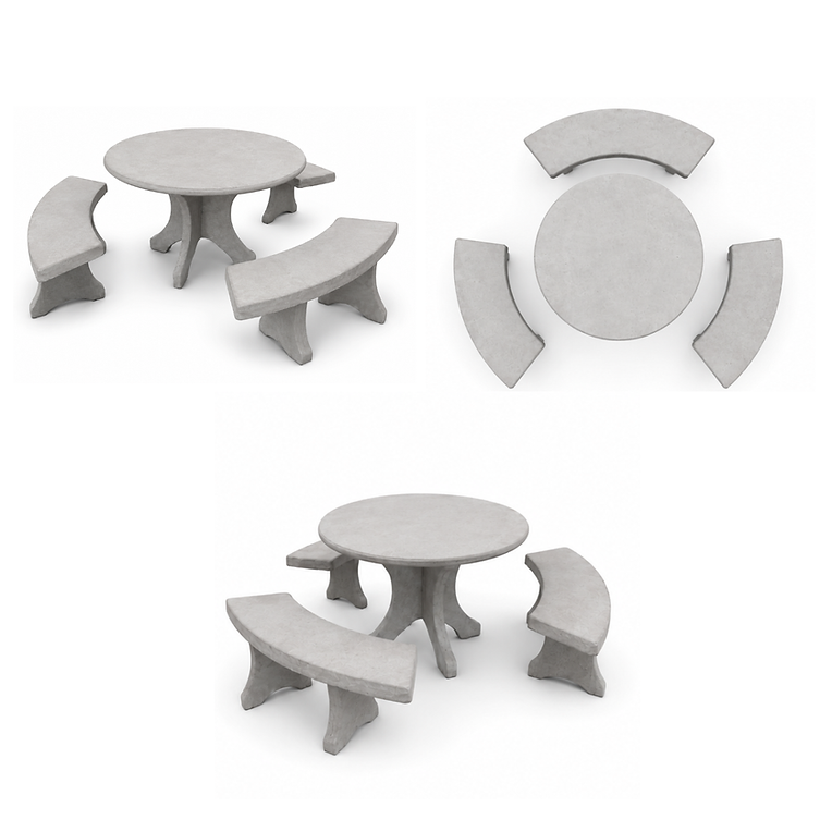 Miniatura: Mesa redonda con 3 bancos