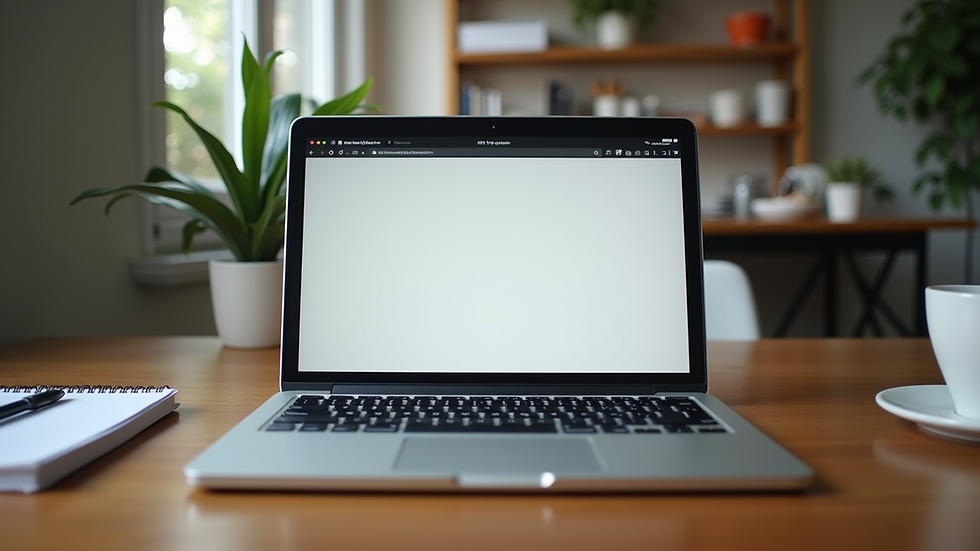 Eye-level view of a laptop on a wooden desk with an open blog page