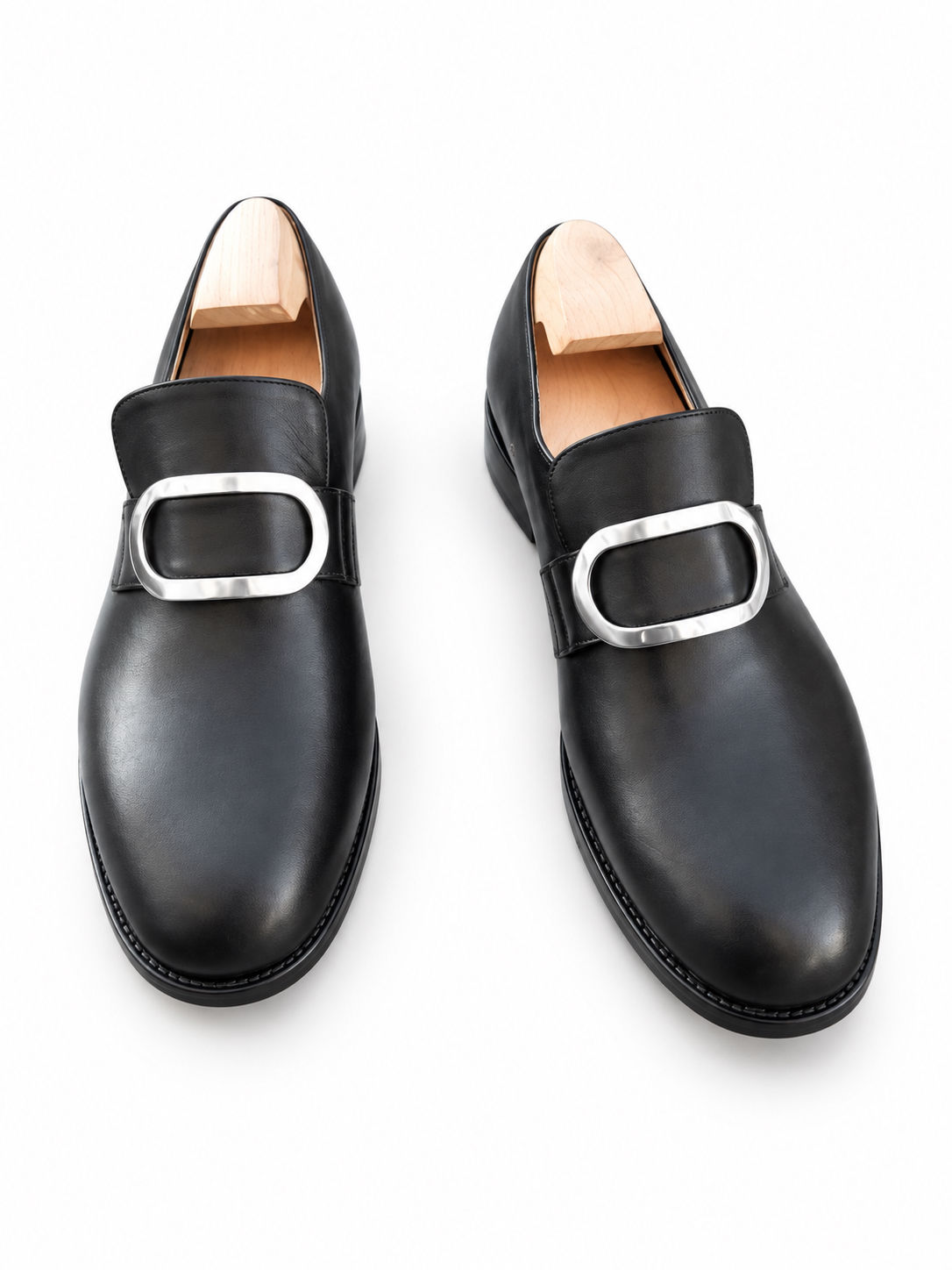 Clerical Buckle Loafer in Black Calf Leather
