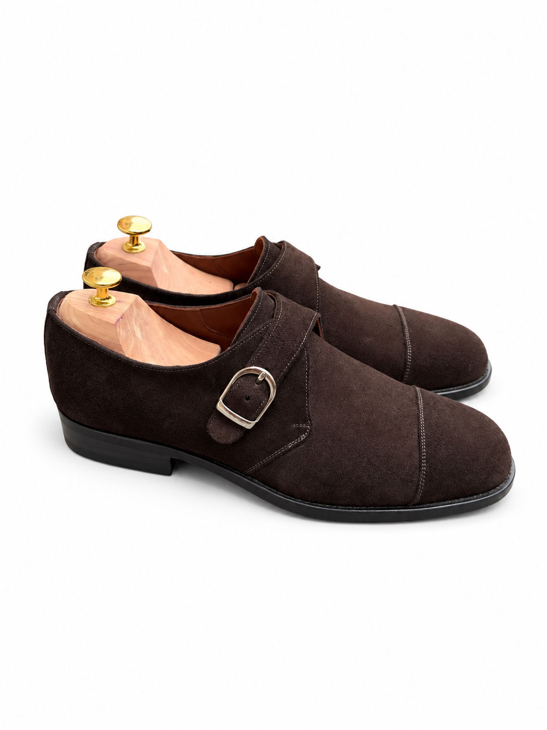 Single Monk Strap in Dark Brown Suede