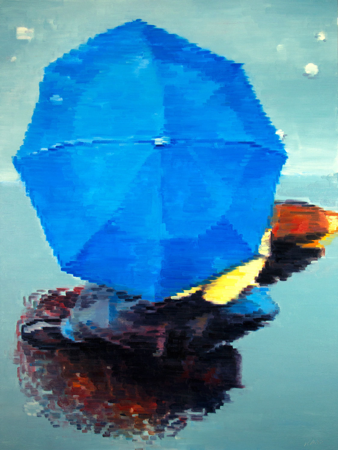 Aerial View of Couple under Blue Umbrella in Paris Rain