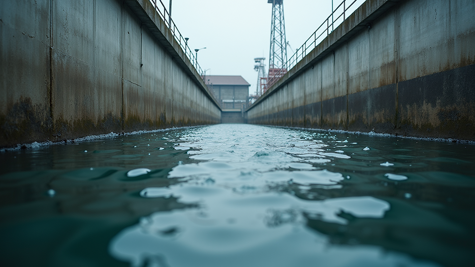 Eye-level view of industrial wastewater treatment tanks