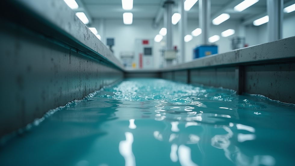Eye-level view of a laboratory setup testing new sewage treatment technologies