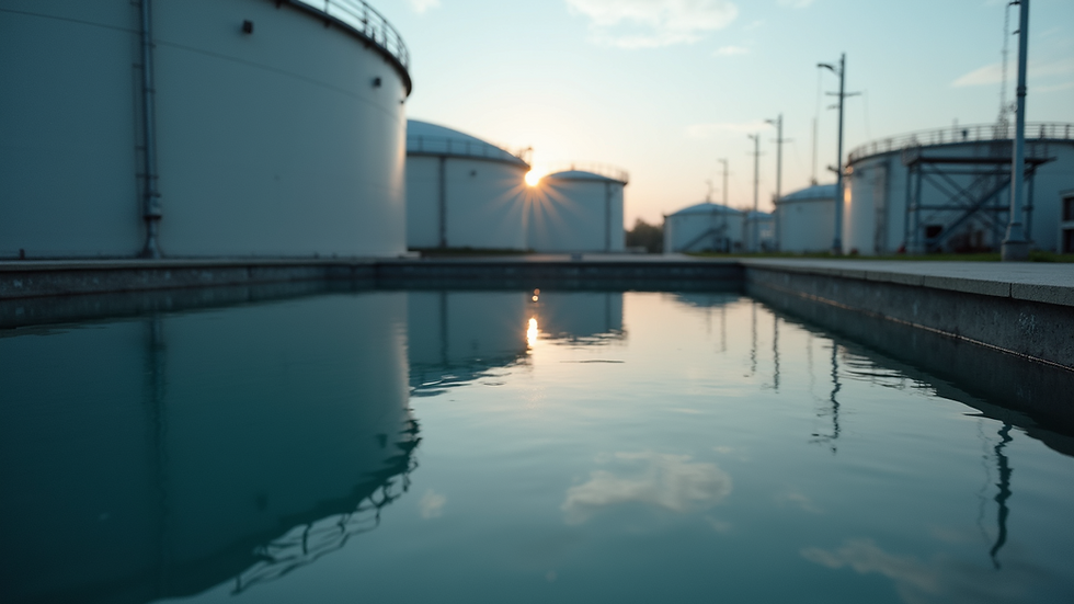 Close-up view of industrial wastewater treatment tanks