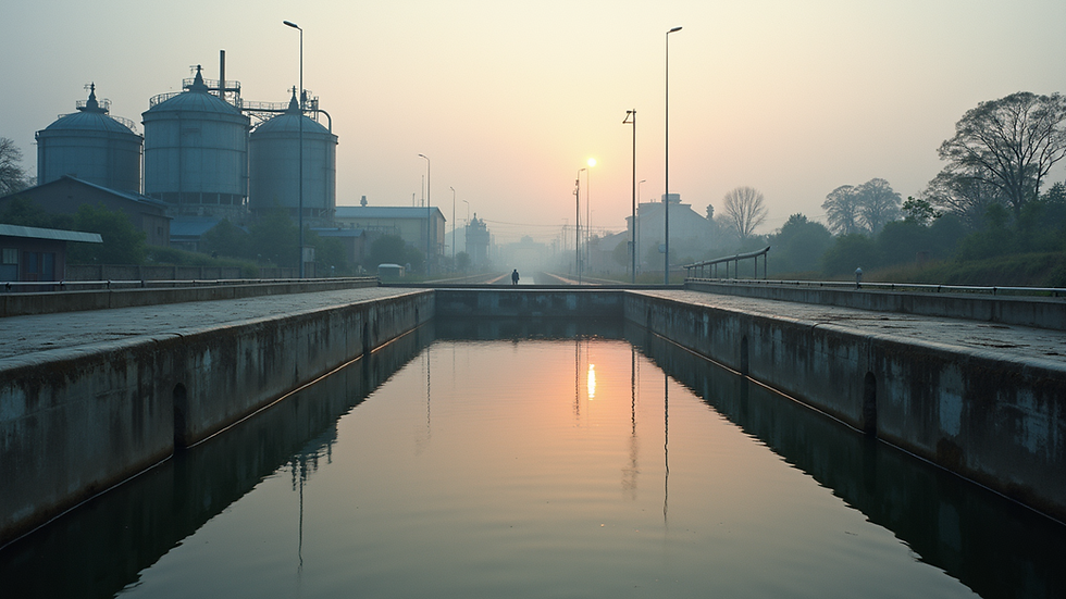 Eye-level view of industrial wastewater treatment plant in India