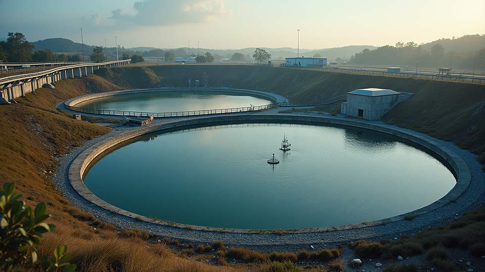 High angle view of industrial wastewater treatment plant