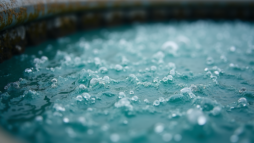 Close-up view of aeration tank with bubbling water in wastewater treatment