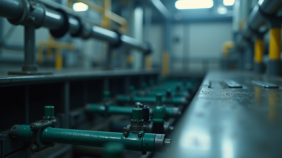 Close-up view of industrial wastewater treatment plant machinery