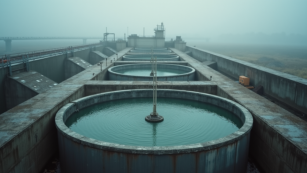 High angle view of industrial plant with wastewater treatment units