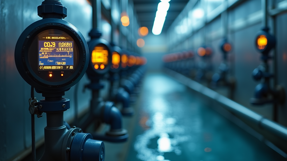 Close-up view of digital sensors monitoring wastewater treatment process