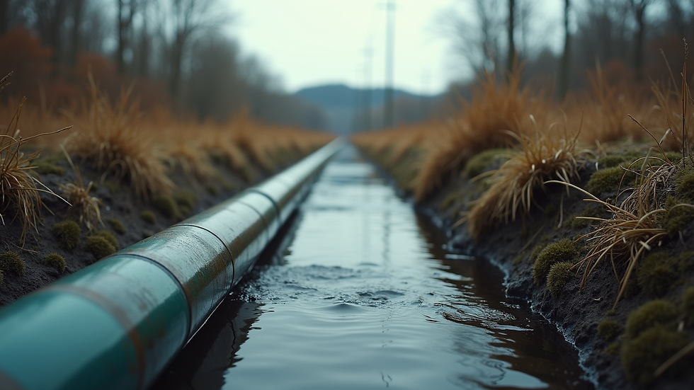Eye-level view of industrial wastewater discharge pipe into a river