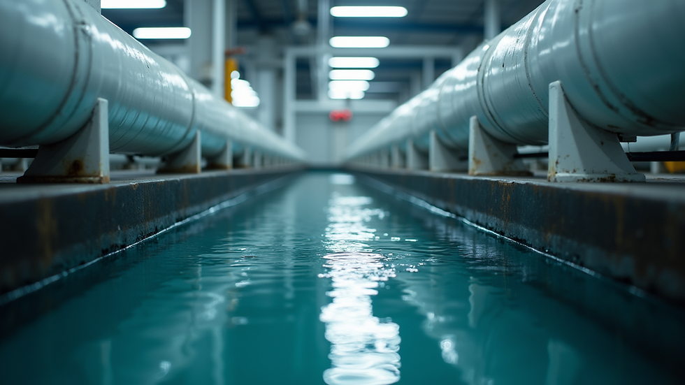 Eye-level view of industrial wastewater treatment plant with filtration units