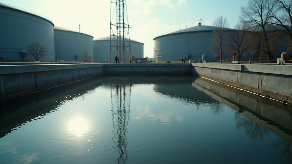 Eye-level view of industrial wastewater treatment tanks