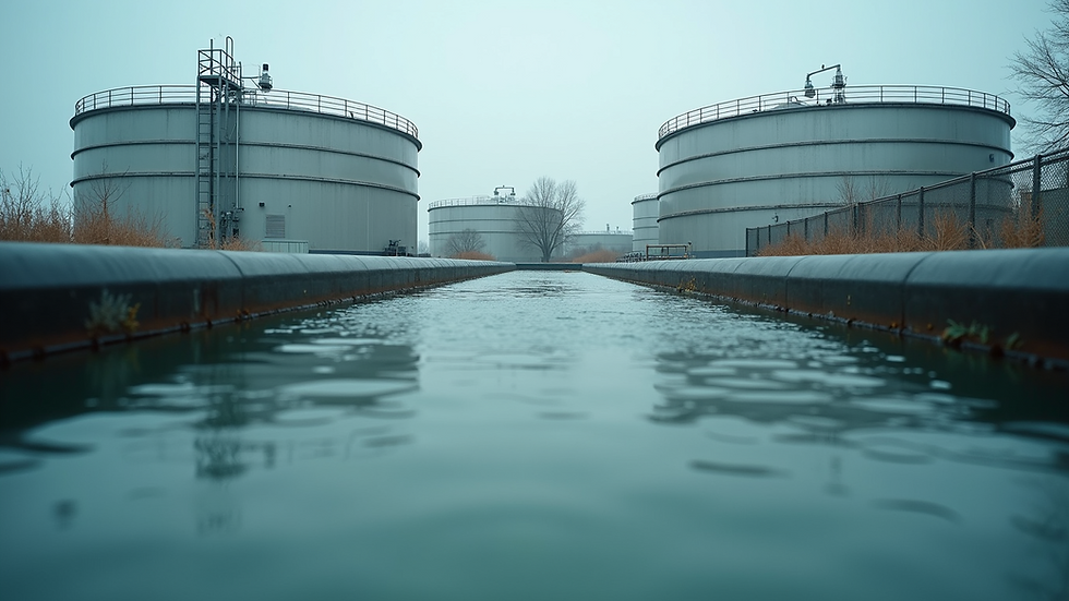 Eye-level view of industrial water treatment tanks