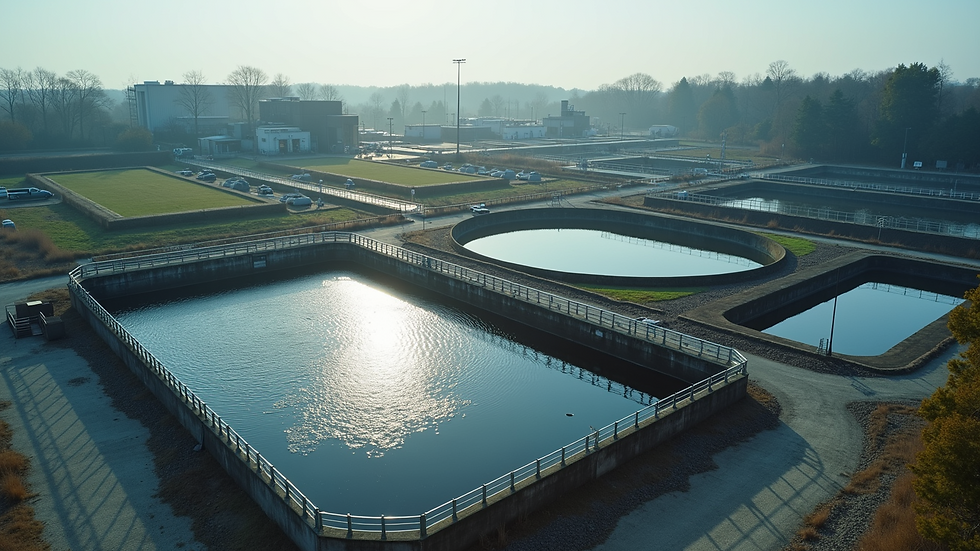 High angle view of a modern industrial wastewater treatment plant