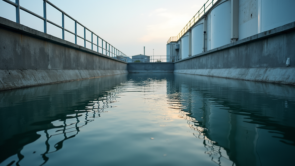 Eye-level view of industrial wastewater treatment tanks