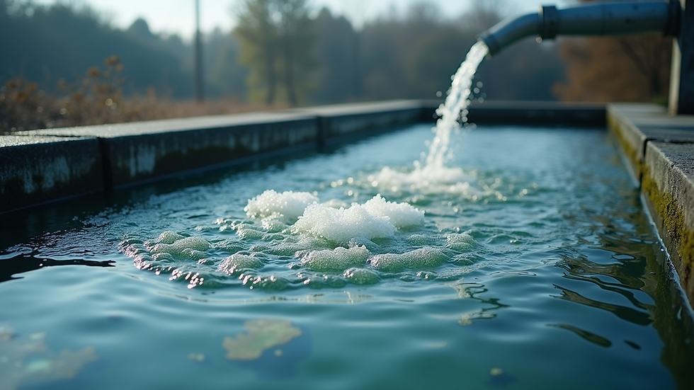 Close-up view of aeration tank with bubbling wastewater